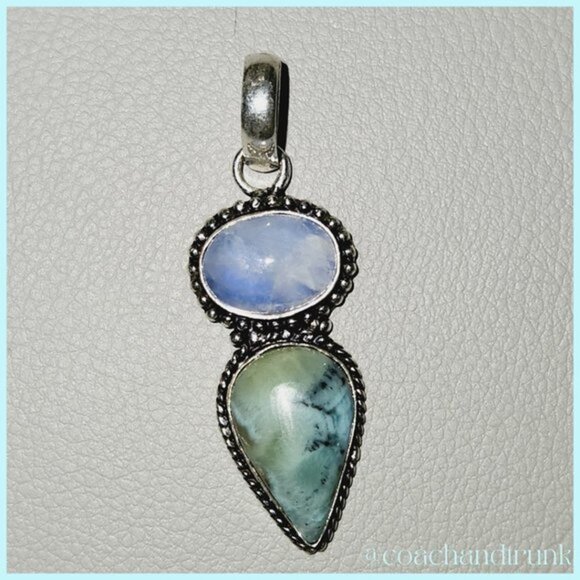 NEW HAND CRAFTED Natural Moonstone & Larimar 925 Hallmark Pendant - Picture 6 of 8